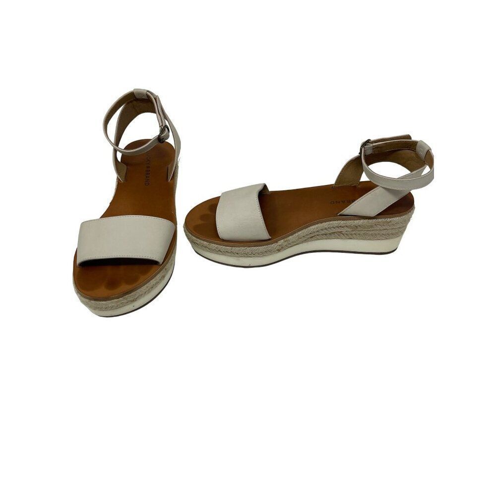 Lucky Brand Jeneka Women's Leather Upper Sandals 7.5M/38 Beige Espadrille Wedge